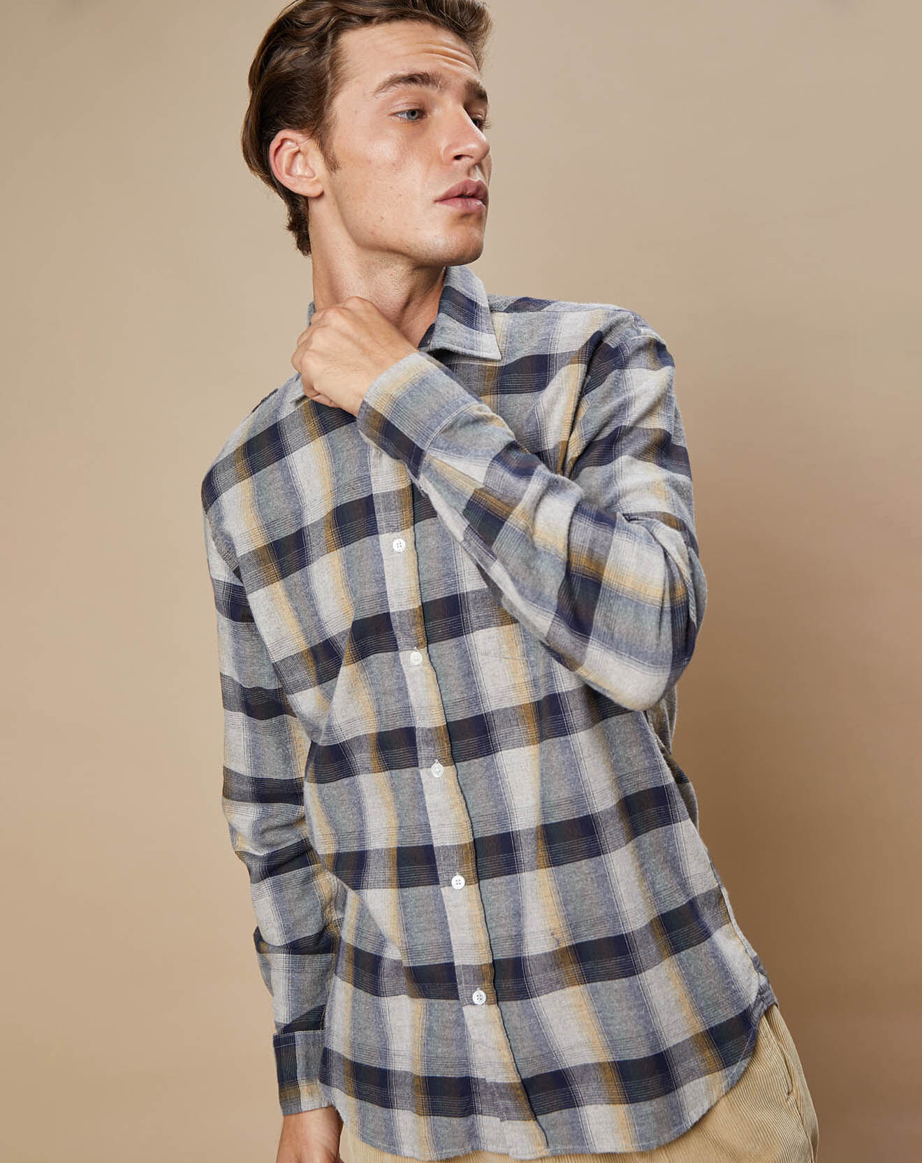 Hartford Chemise Regular en Flanelle de Coton Paul à carreaux naturel/army/doré