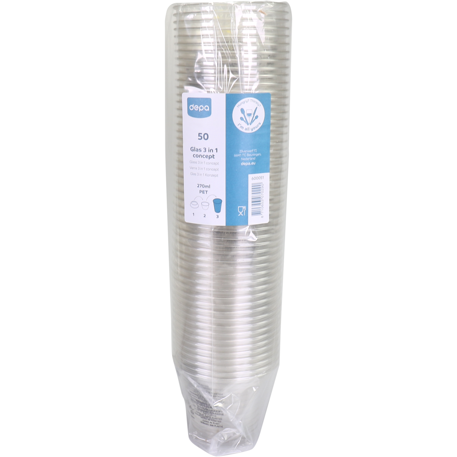 Depa, Beker, 3-in-1-concept, PET, 270ml, 75mm, transparant