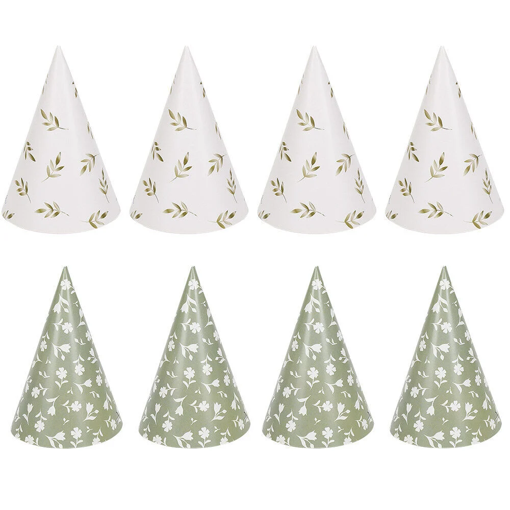 Chapeau de fête thème nature vert sauge x8