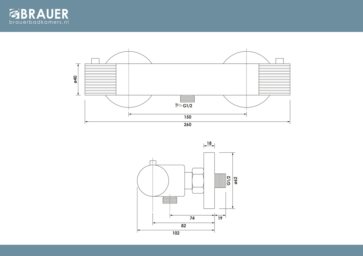 Brauer Stripe thermostatische douchekraan messing geborsteld PVD