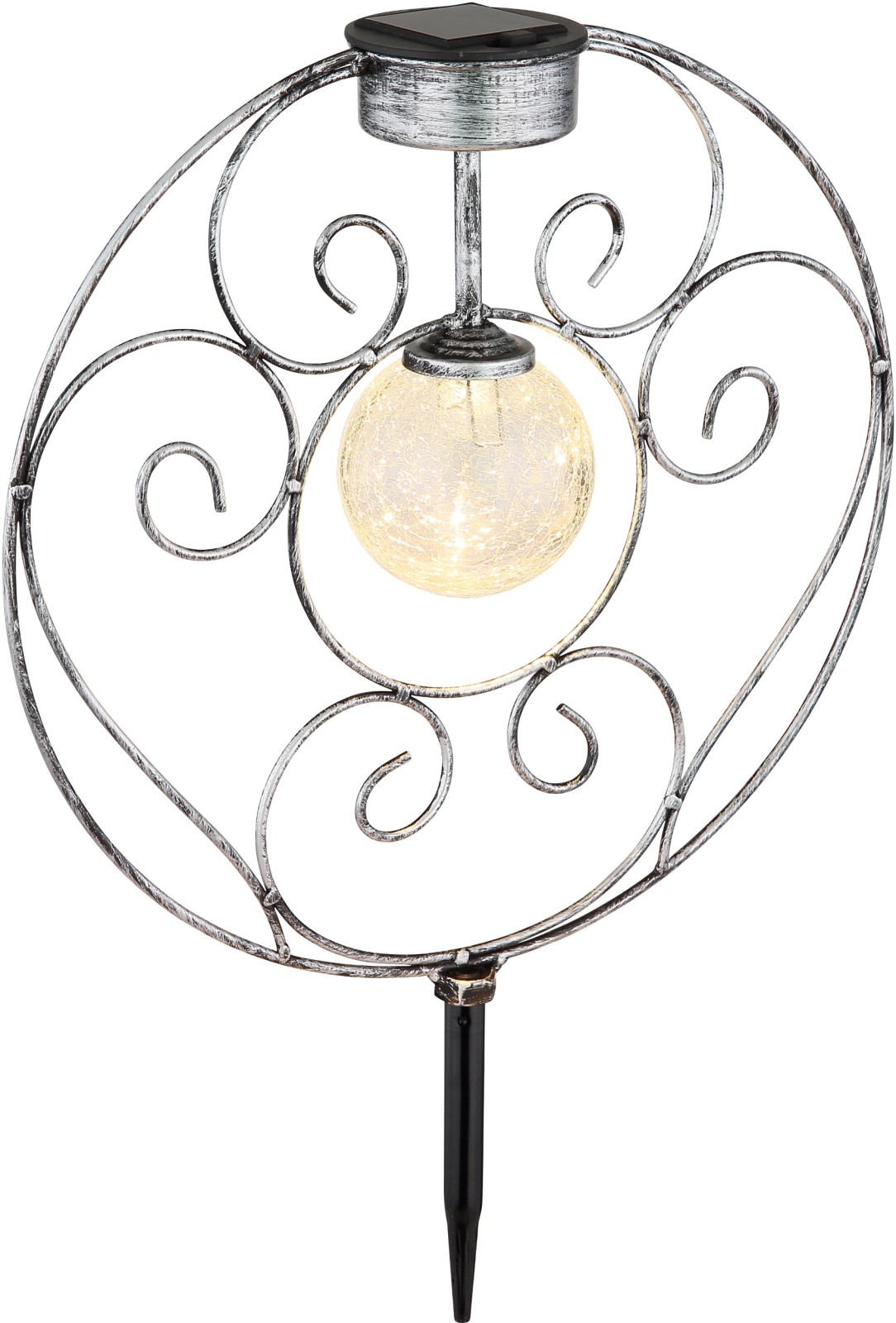 Solarleuchte - silber antik - Glas crackle - 41 cm hoch