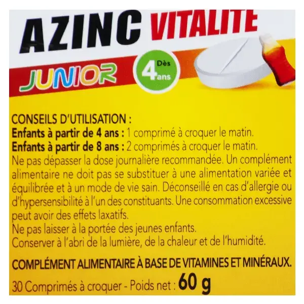Arkopharma Azinc Vitality Junior Sabor Cola 30 comprimidos