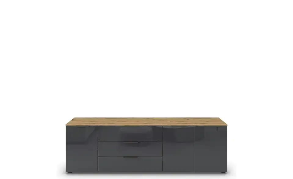 Sideboard Basaltgrau, Eiche Artisan (Nachbildung) Front: Glas, Oberboden: Dekor Basaltgrau, Eiche Artisan (Nachbildung) Graphit