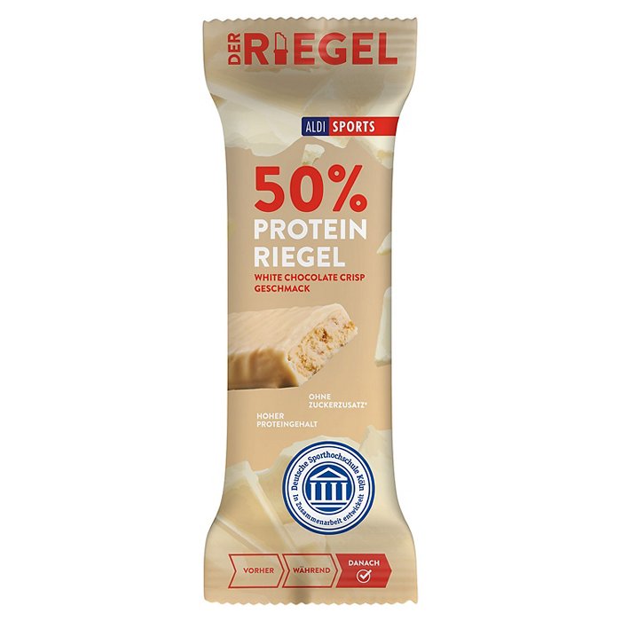 ALDI SPORTS Premium High Protein Riegel 45 g, White Chocolate Crisp