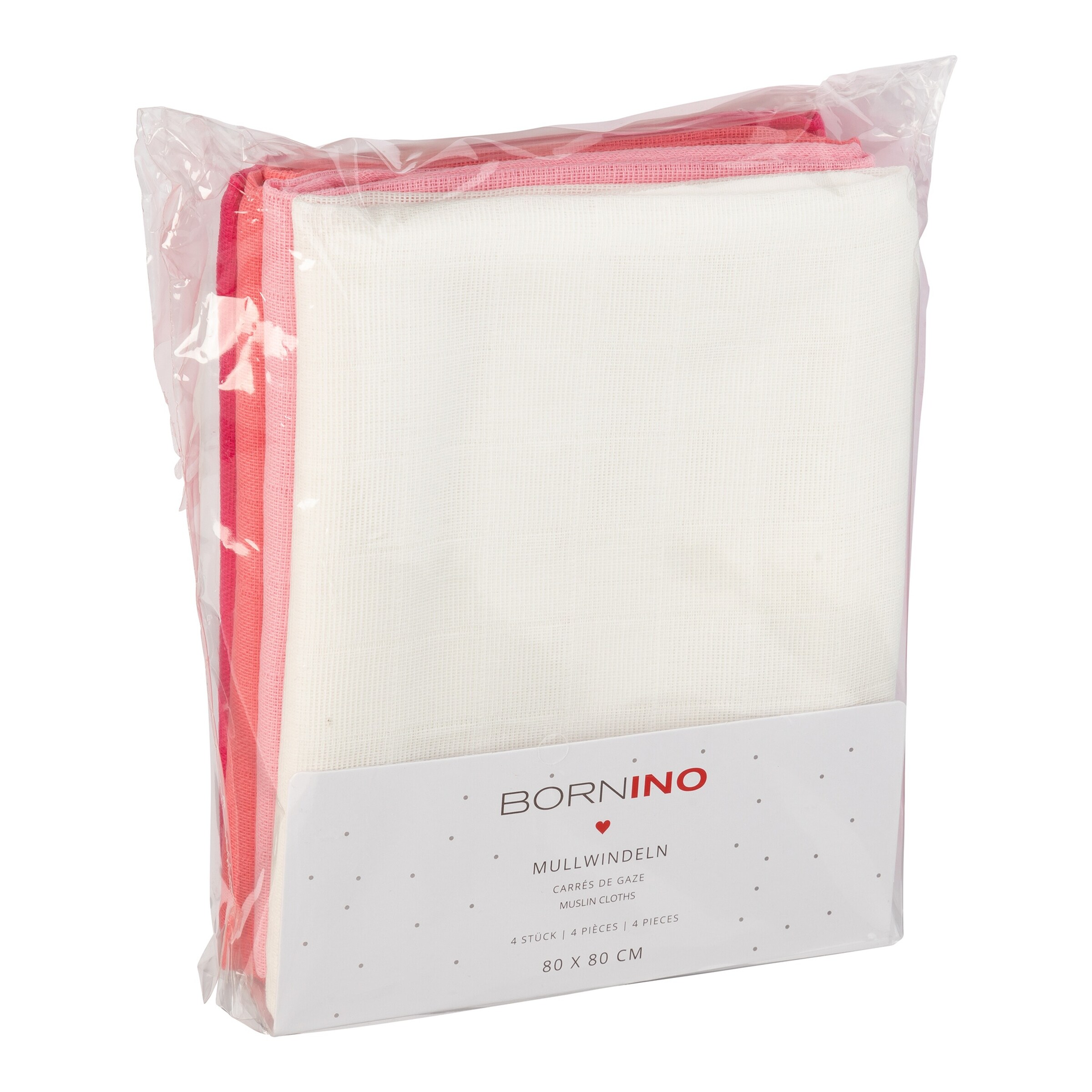 Bornino - Lieblinge 4er-Pack Mullwindeln 80x80 cm pink