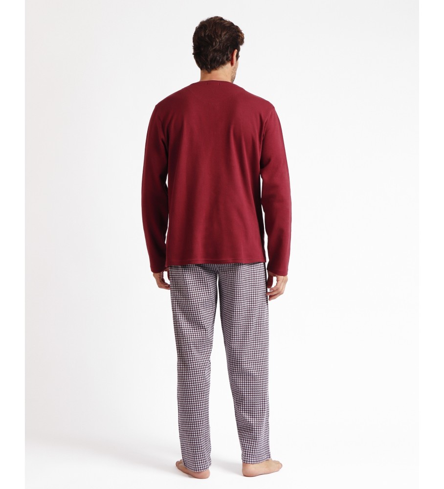 Antonio Miro Pijama Manga Larga Tapeta Vichy Pixel granate
