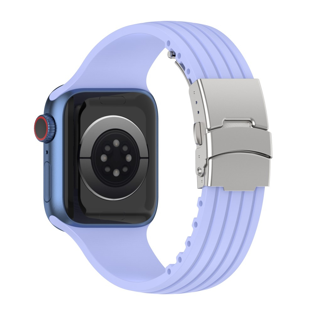 Apple Watch (49/46/45/44 mm) Ersatz Silikon Sport Armband mit Faltschliesse (Gelenkumfang: 180-220mm) - Lila