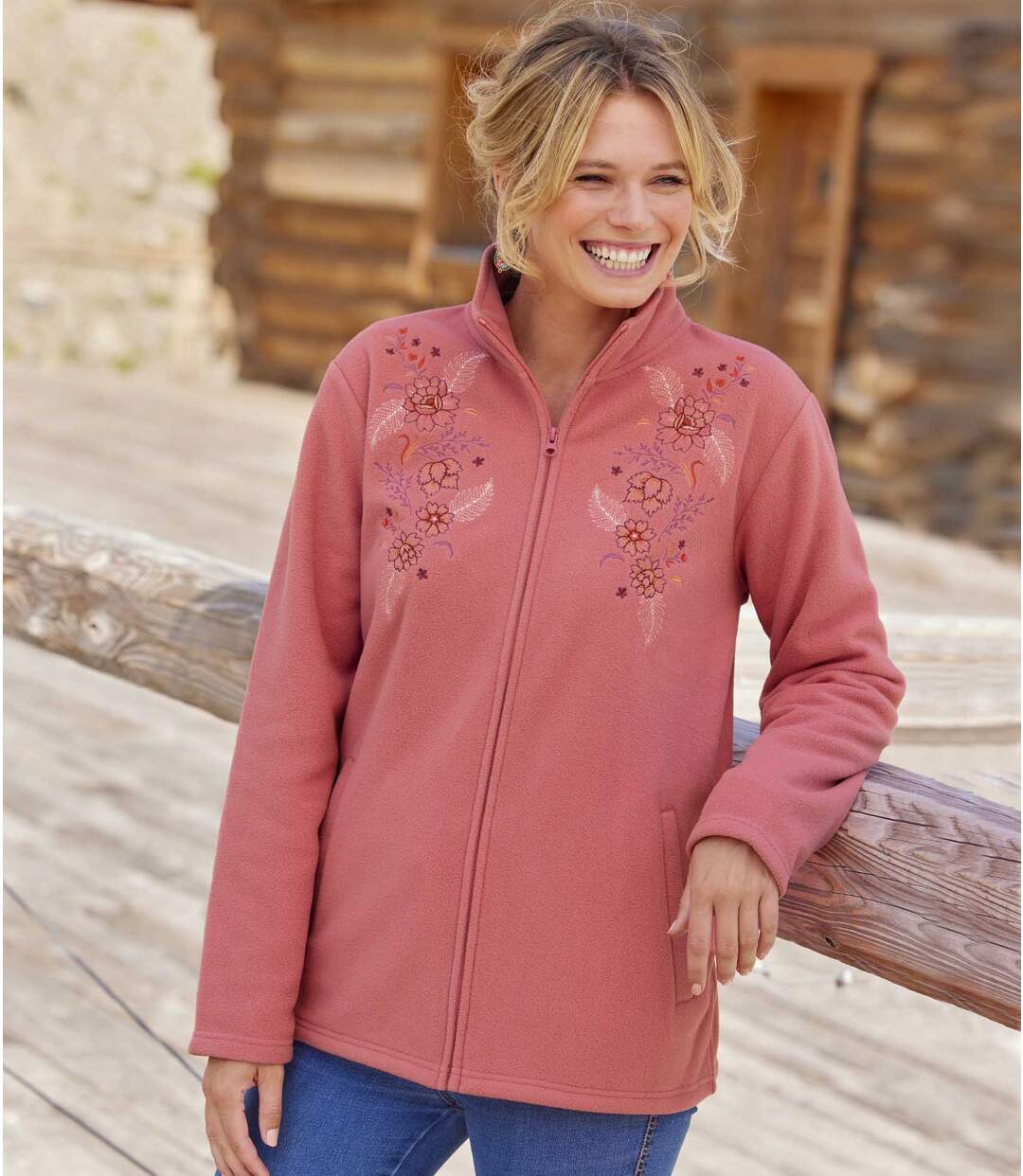 Veste Polaire Zippée Brodée Fleurs