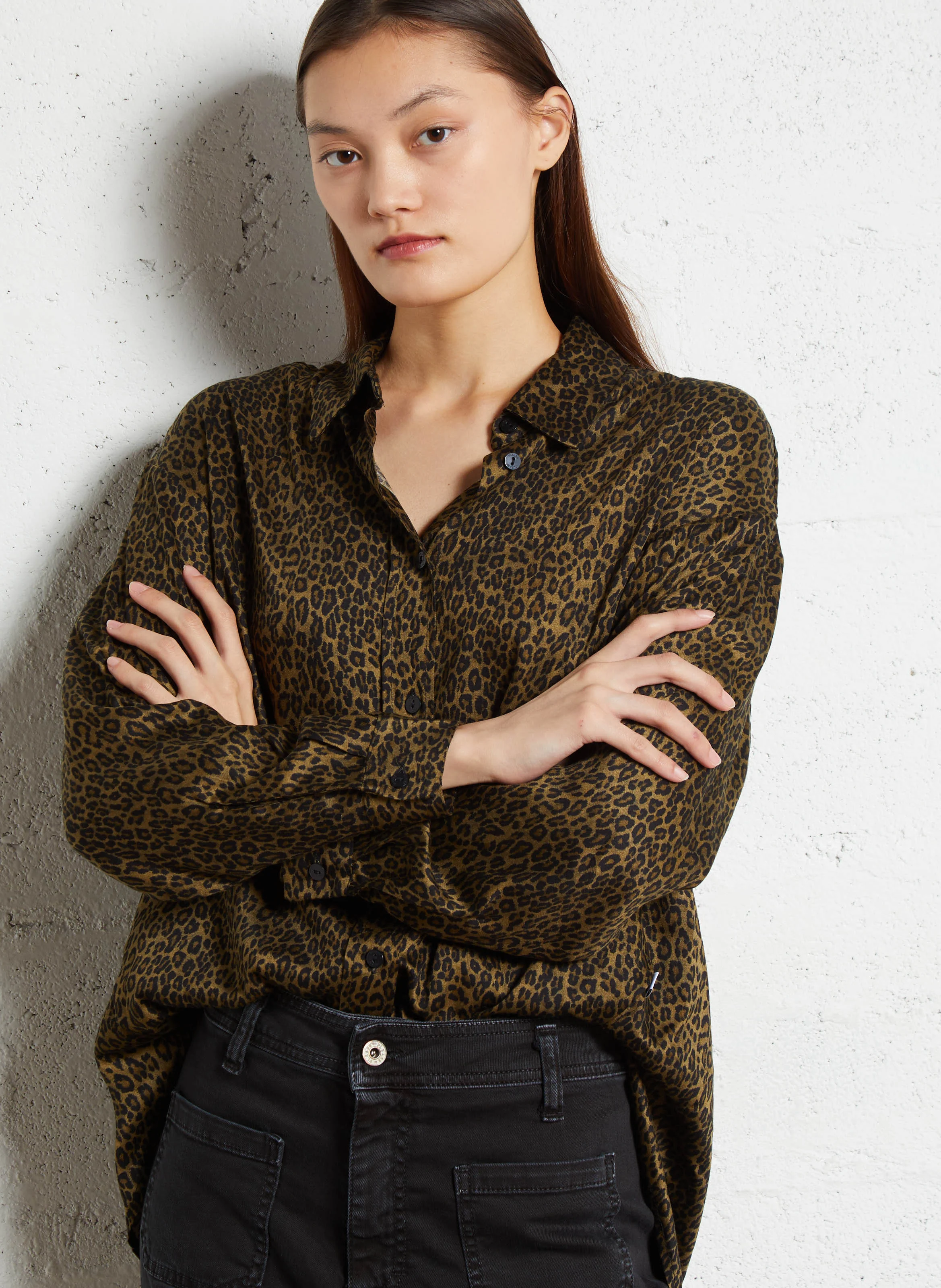 Chemise trapèze imprimée | Marron