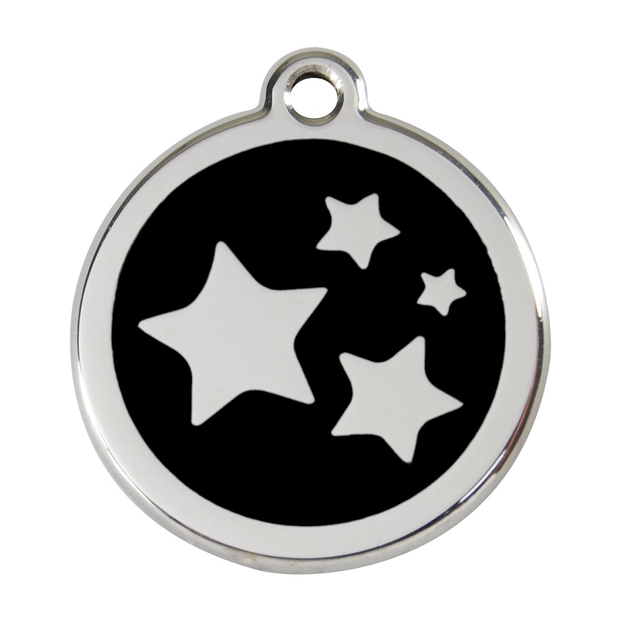 Placa de identificação para cães em aço inoxidável esmaltado com estrela preta