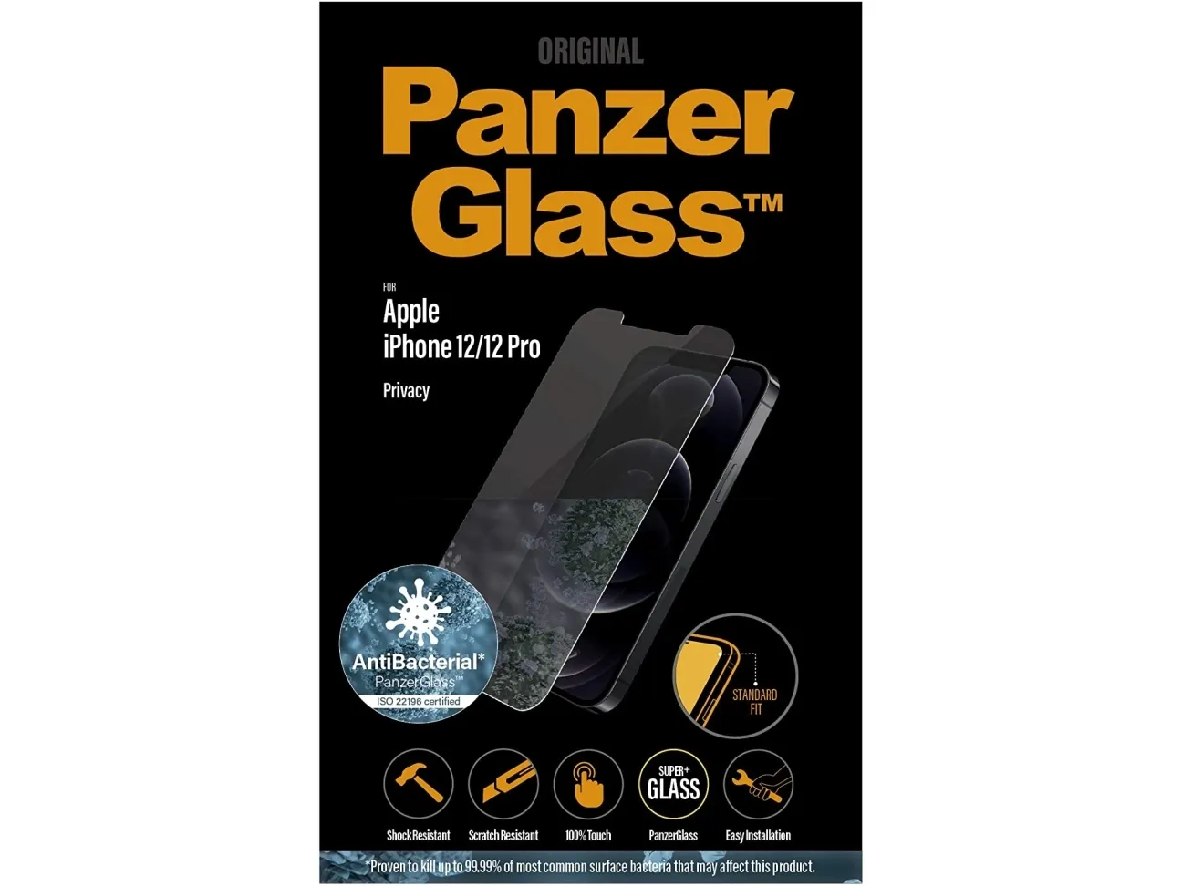 PanzerGlass™ | Privacy Edition - Skærmbeskyttelse til mobiltelefon - Standard-fit - Krystalklar | Apple iPhone 12/12 Pro