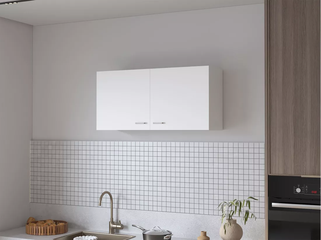 Meuble de cuisine Napoles en mélaminé avec 2 portes et de nombreux rangements , Blanc , 49 cm X 100 cm X 32 cm