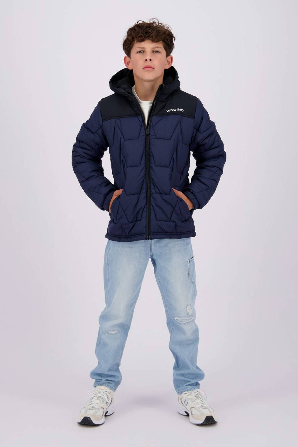 Vingino gewatteerde winterjas Tjay donkerblauw/zwart