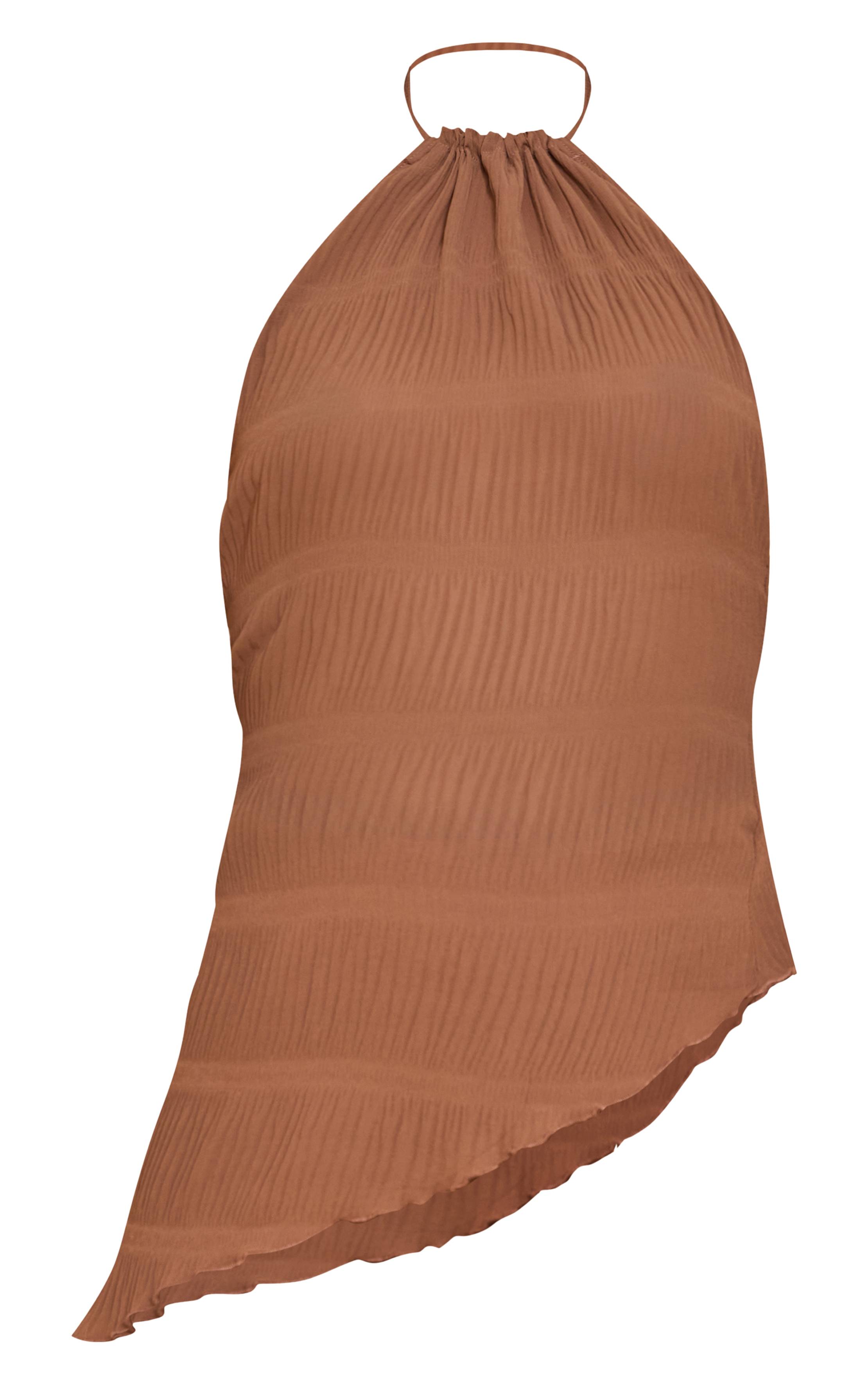 Chocolate Brown Ensemble Haut Long Asymétrique Dos Nu En Tissu Transparent Texturé