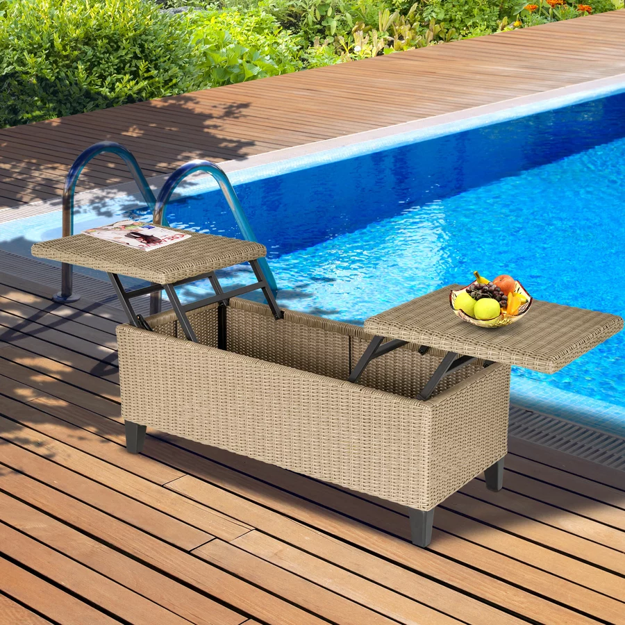 Outsunny 2in1 Gartentisch mit Stauraum khaki