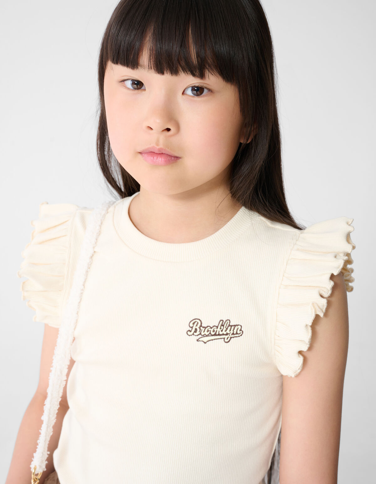 Brooklyn Ruffle Rib Top Gebroken Wit