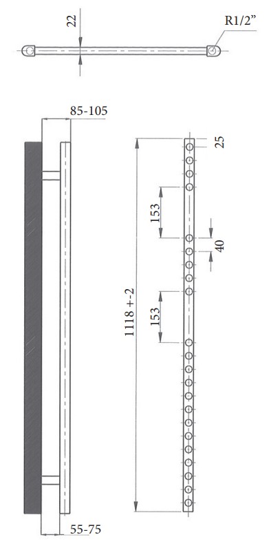Sanicare elektrische design radiator 45x112cm wit met thermostaat links zwart