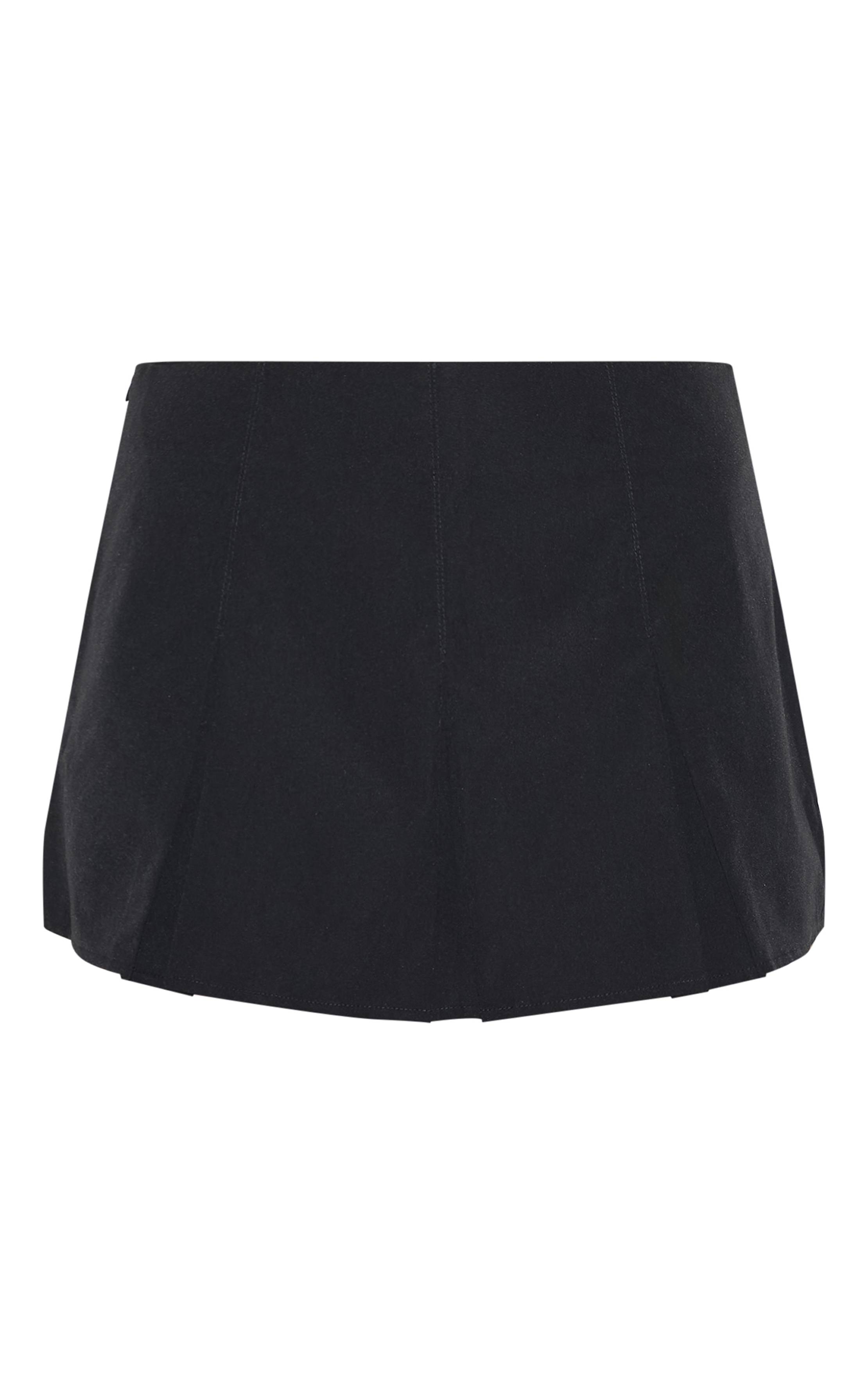 Noir Jupe-short Patineuse Plissée En Tissu Tissé Ajusté