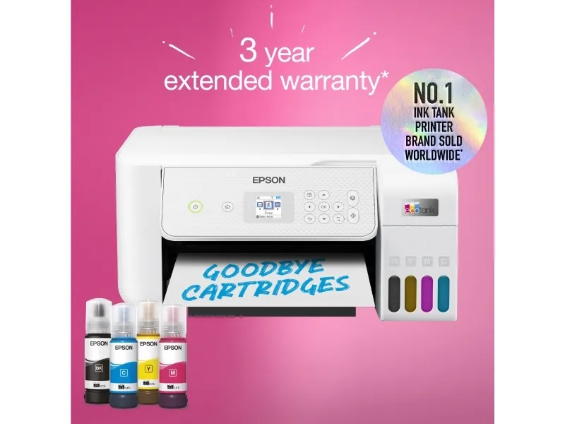 Epson EcoTank ET-2876 - Multifunktionsprinter - farve - blækprinter - ITS - A4 (medie) - op til 10 spm (udskriver) - 100 ark - Wi-Fi, USB - hvid