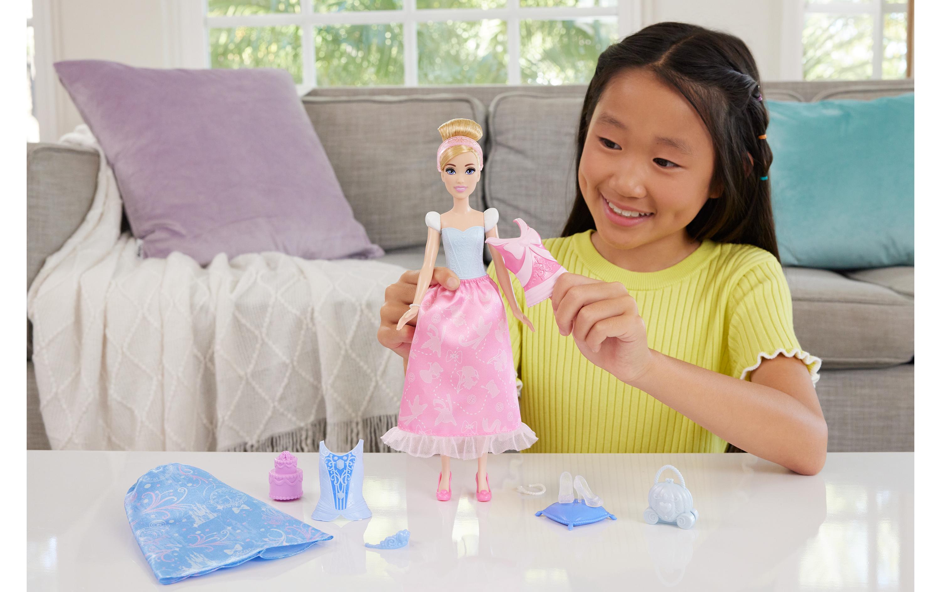 Spielset 2-in-1-Geschichten Cinderella-ModepuppePuppe mit 2 Oberteilen zum Anklipsen, 2 Röcken und 9 Accessoires