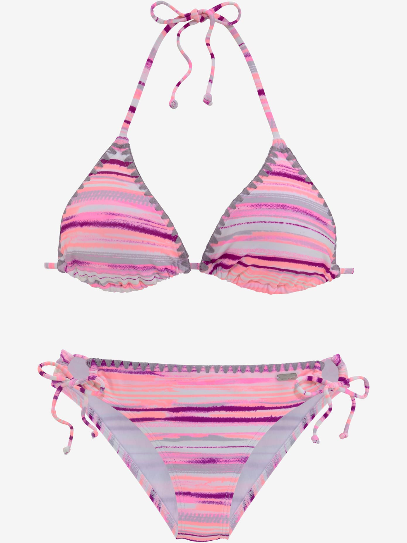 Bikini triangle design rayé coloré
