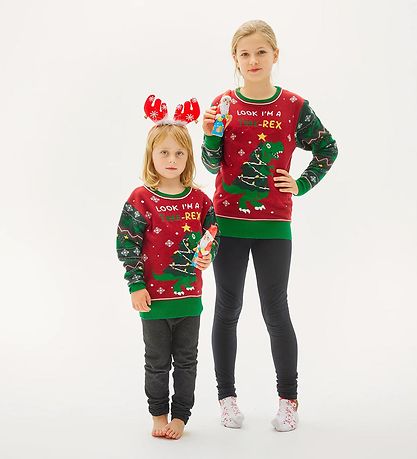 Jule-Sweaters Bluse m. Lys - The Tree-REX Sweater - R?d/ Grøn
