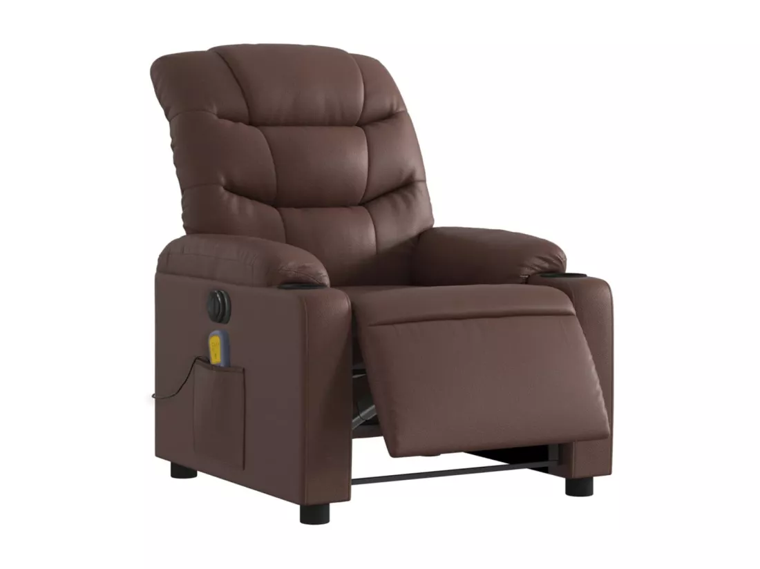 Fauteuil massant inclinable électrique marron similicuir