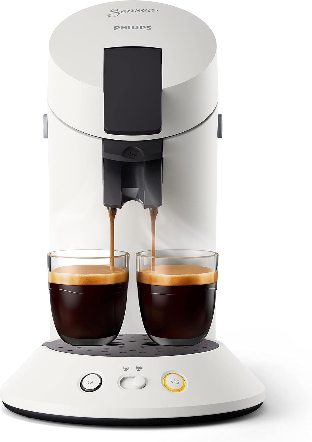 Philips Senseo Original Plus Machine à Dosettes, Blanche, Sélecteur d'Intensité, Technologie Coffee Boost, Fabriquée avec du Plastique Recyclé, CSA210/11