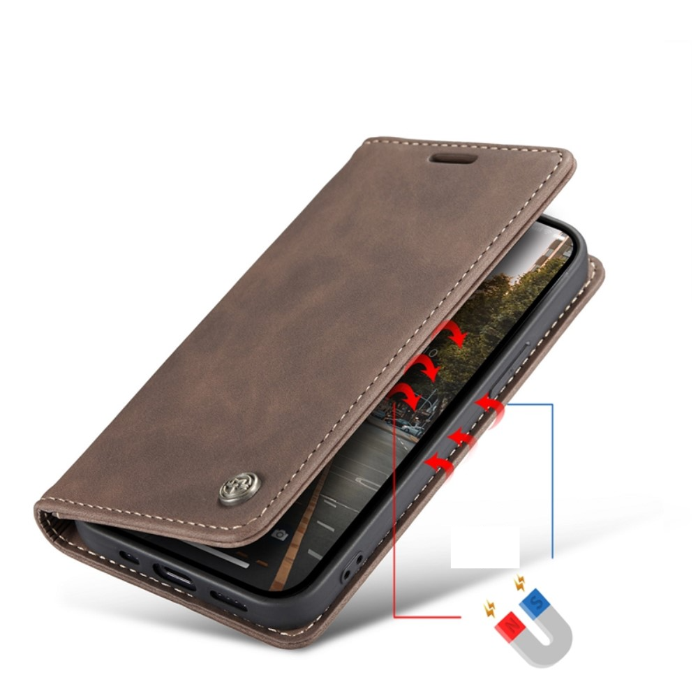 iPhone 14 Leder Tasche Flip Wallet Etui mit Kartenfächern - Braun