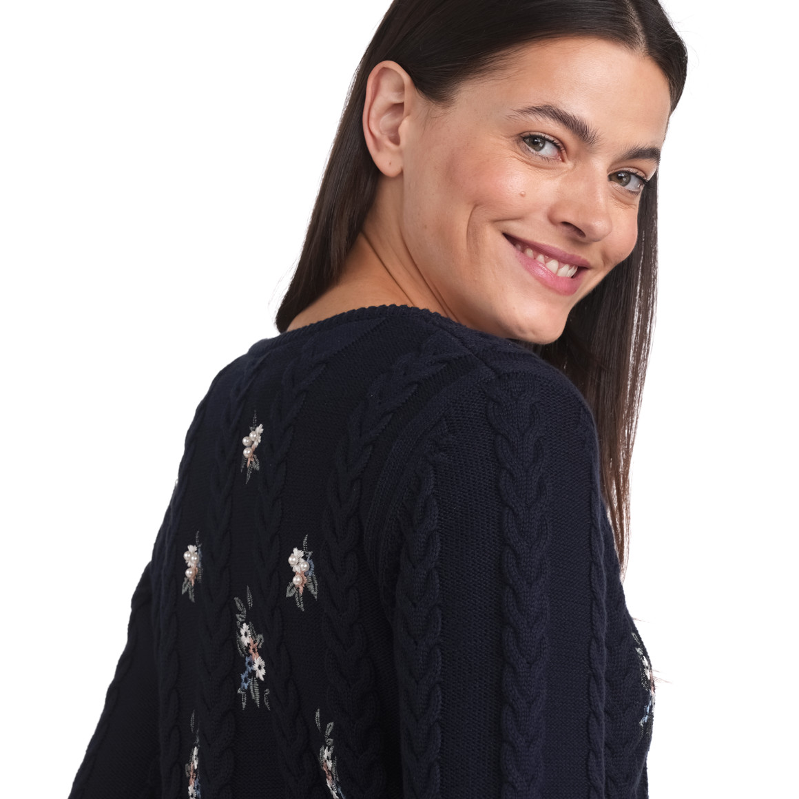 Gina Benotti Damen Strickjacke mit Stickereien dunkelblau