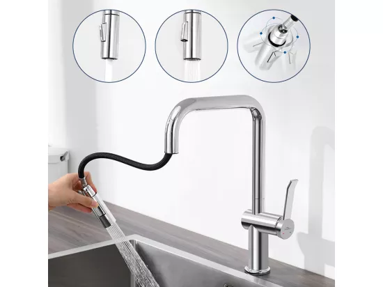 AURALUM MAX Robinet Cuisine Douchette,Mitigeur Cuisine avec Douchette Extractible,Mitigeur Evier Rotatif à 360°,2 Modes de Pulvérisation,Froid/Chaud