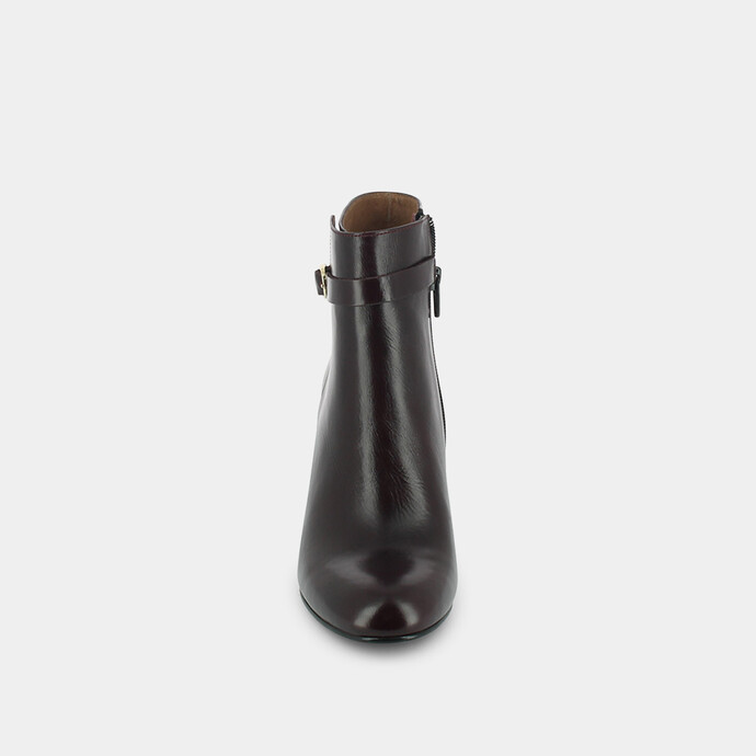 Bottines à talon et à boucle  en cuir bordeaux