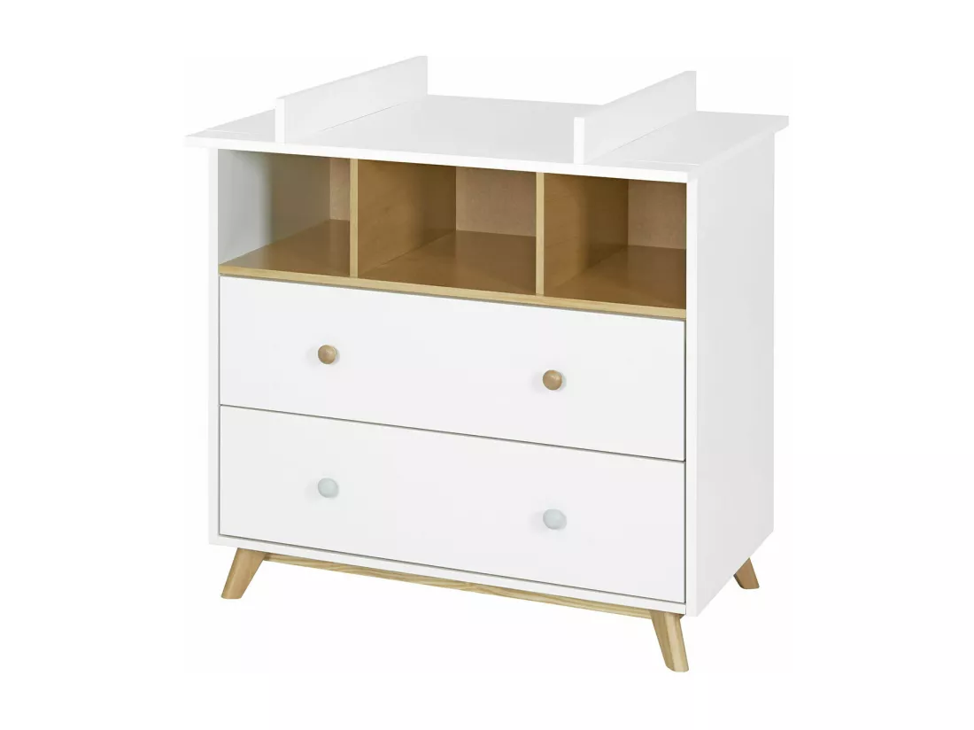 Commode bébé panneaux de fibres blanc et bois KOMBU