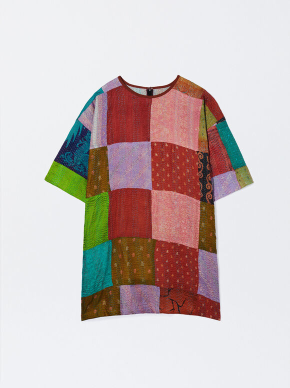 Vestido de patchwork de seda - Multicolorido