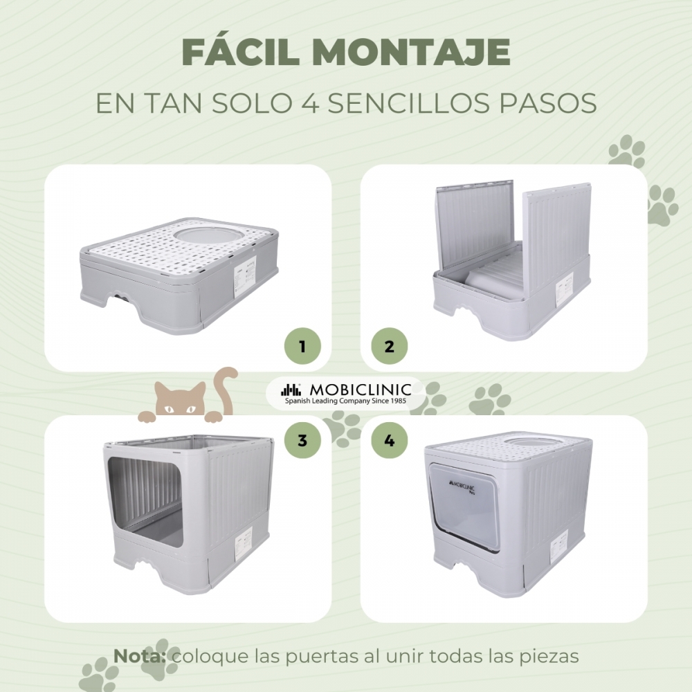 Caixa de areia fechada para gatos com escova | Grande capacidade | Bandeja extensível | Estável | Abrigo | Confortável | CatBox | Mobiclinic