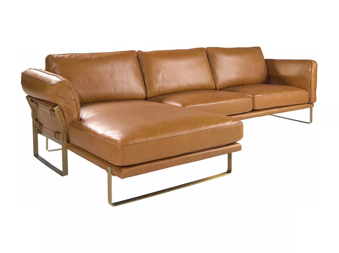 Chaise longue gauche en cuir camel