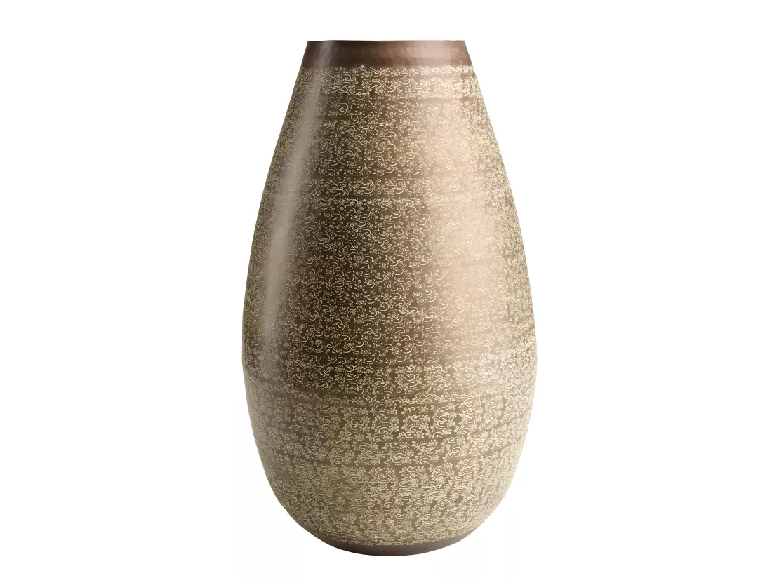 HONORE - Vase alu L40cm H70cm vert vieilli motifs arabesques fleuris