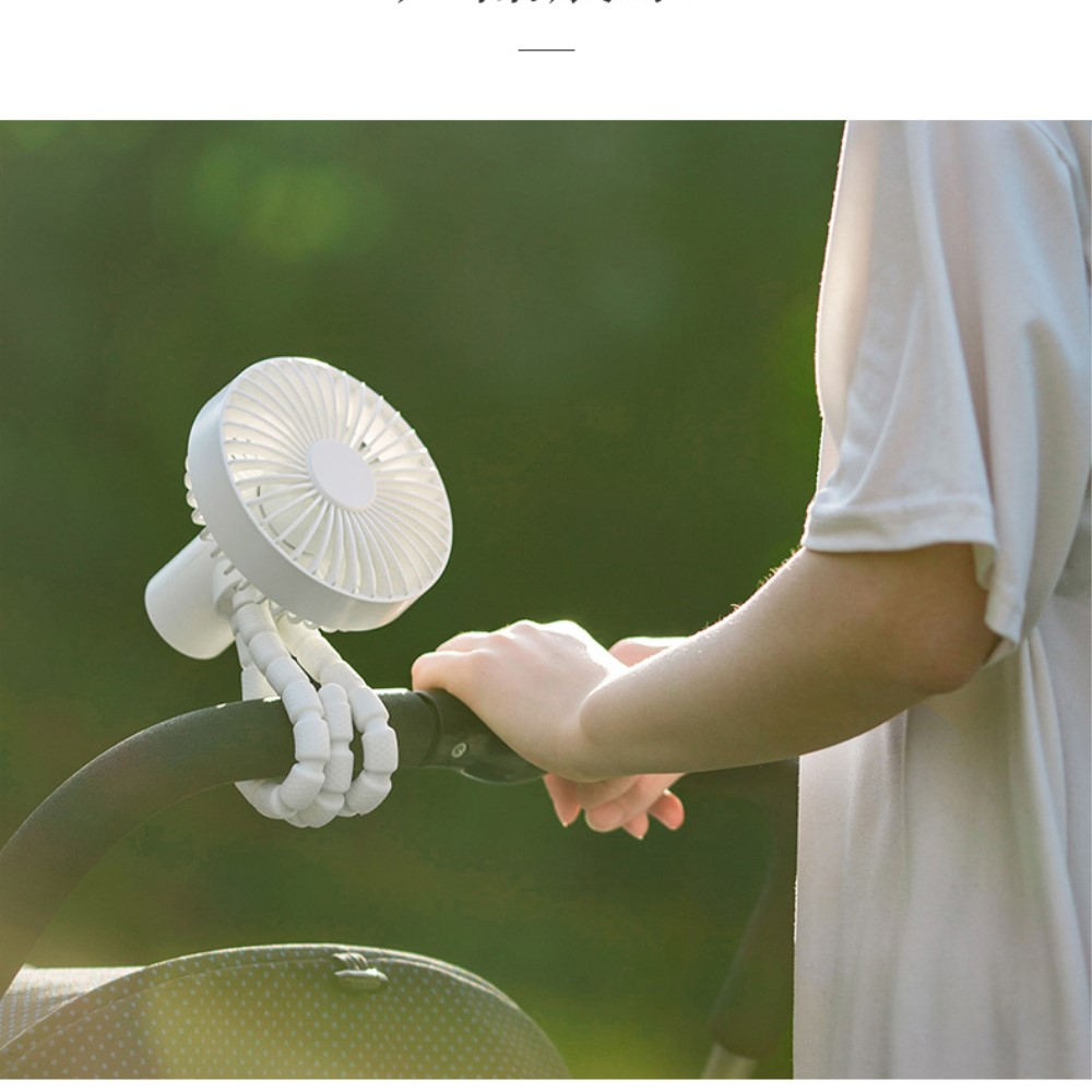 (Ø11cm) USB Ventilator Lüfter Wiederaufladbar 1800mAh mit Octopus Tripod Standfuss - Weiss