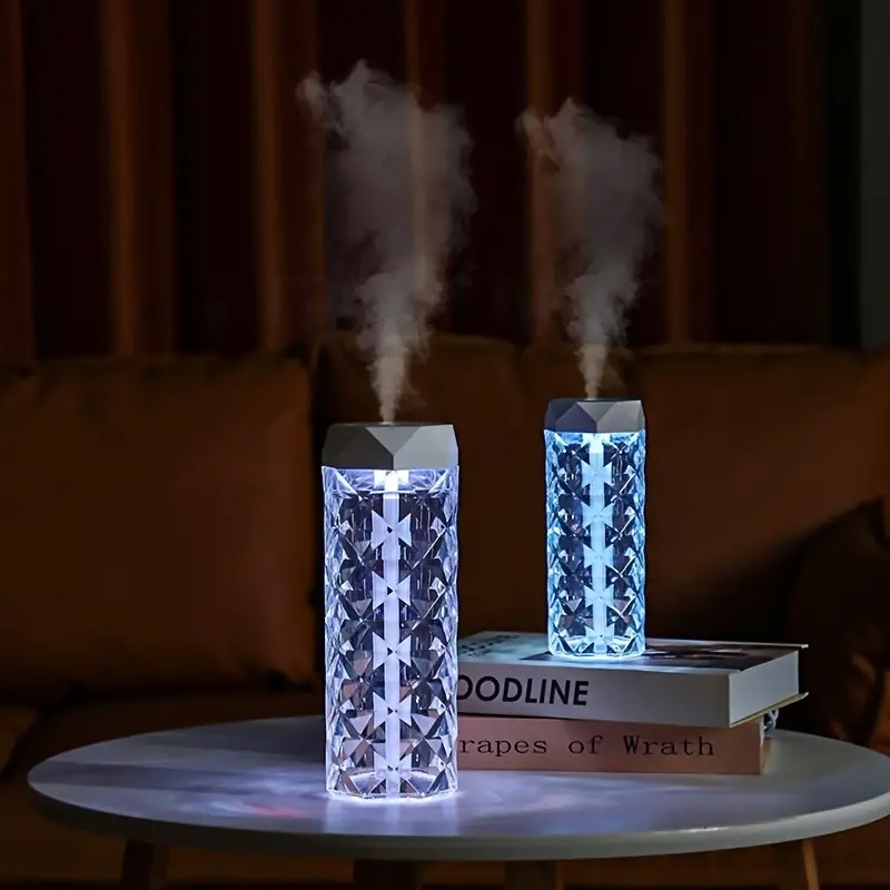 (400ml) Kristall USB Luftbefeuchter Aroma Öl Diffuser mit LED Beleuchtung - Transparent