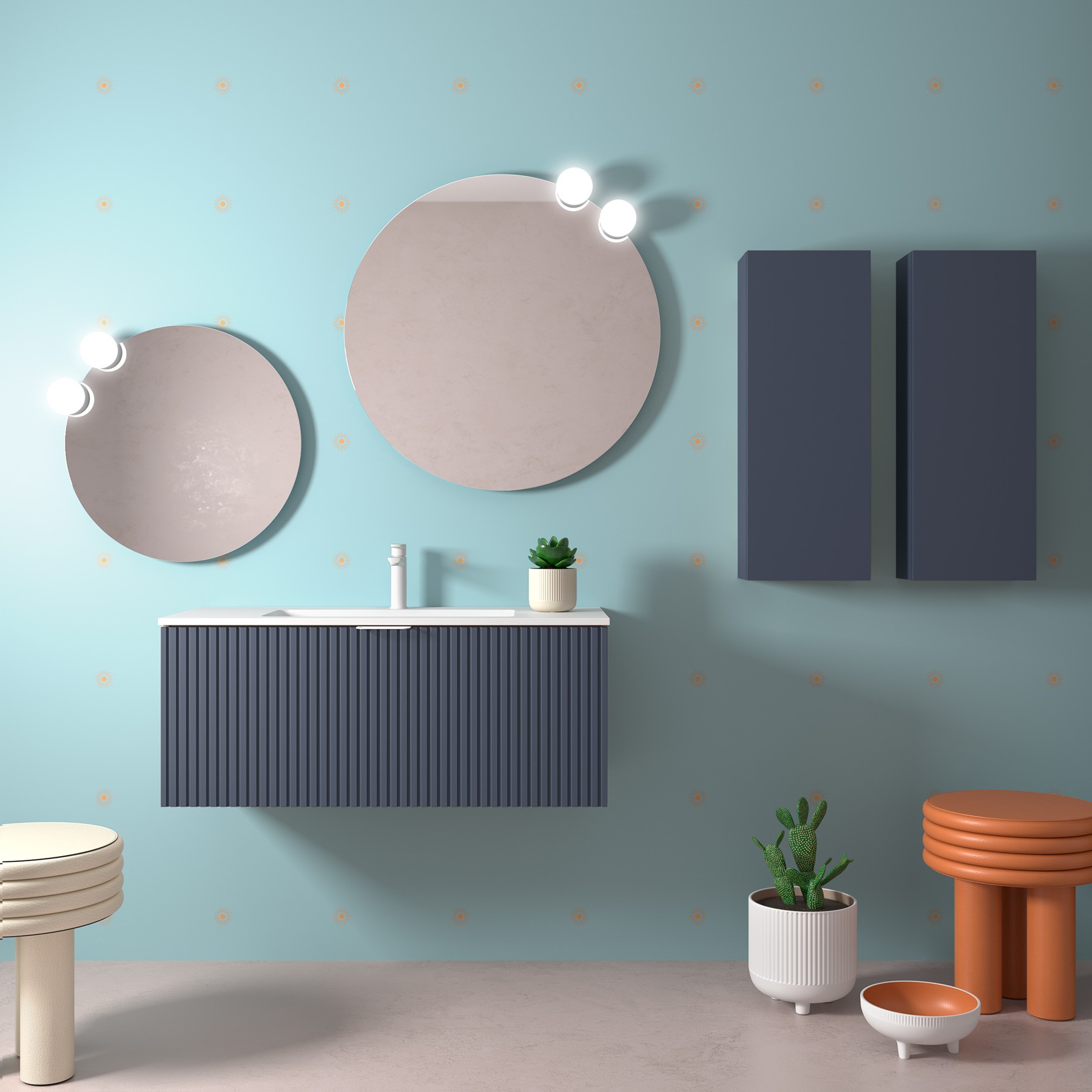 Muebles Raya onderkast ribbelfront 100cm met 1 softclose lade en binnenlade marine blauw