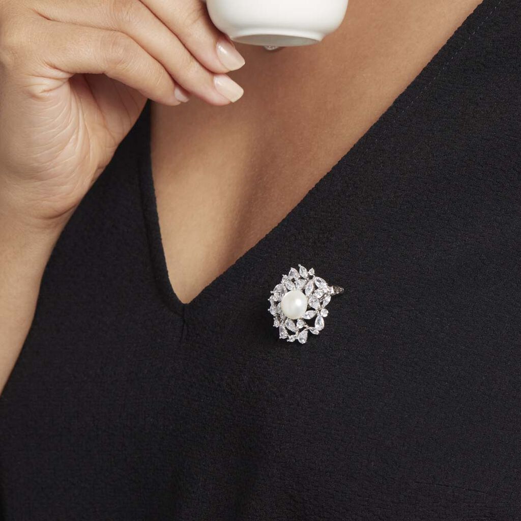 Broche Kaki Argent Blanc Perle De Culture