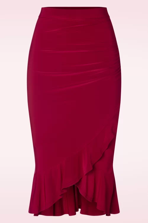 Vintage Chic for Topvintage Gianna Ruffle pencil rok in rood