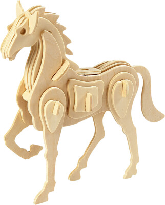 3D Træ Puslespil - Hest - 18X4,5X16 CM