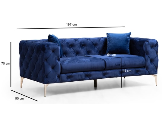CONCEPT1 - Canapé tissu Como 2 places bleu marine 197 x 90 x h70