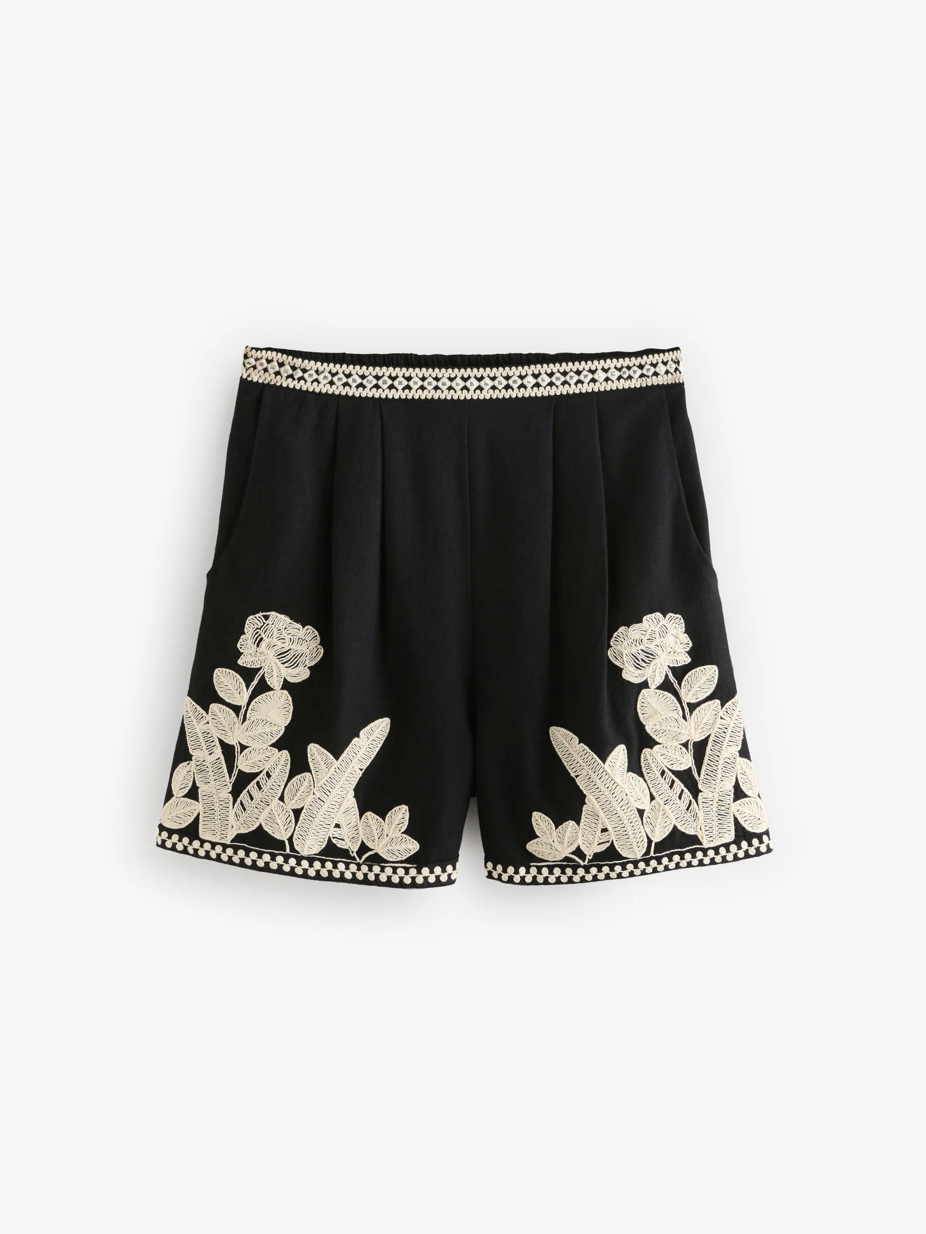 Zwart/wit - Geborduurde strandshorts