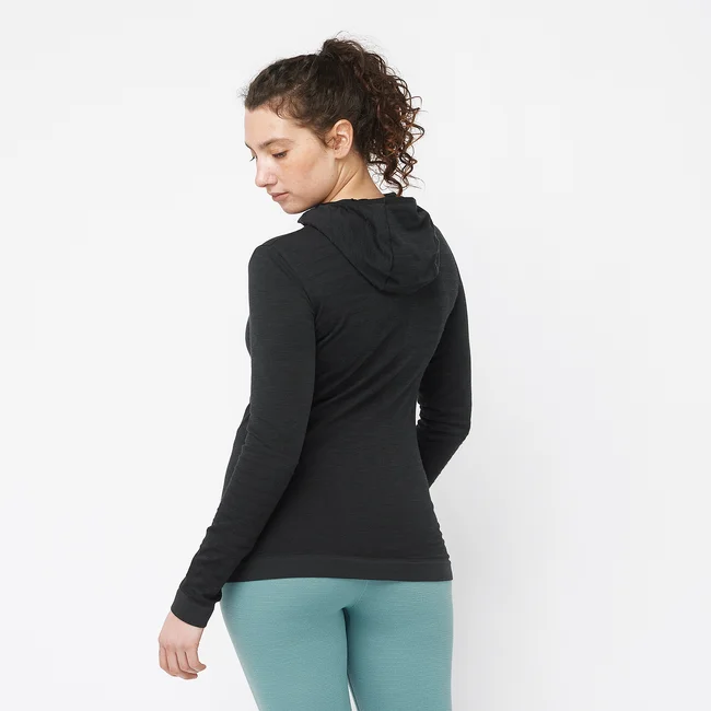 ESSENTIAL WOOL  Langarmshirt mit Kapuze Damen DEEPBLACK