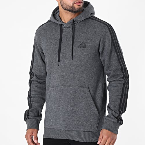 Sweat Capuche A Bandes 3 Stripes GK9082 Gris Anthracite Chiné
