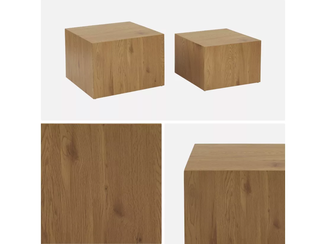 Lot de 2 tables basses carrées effet frêne SYLVA L 58 x l 58 x H 40cm / L 50 x l 50 x H 33cm