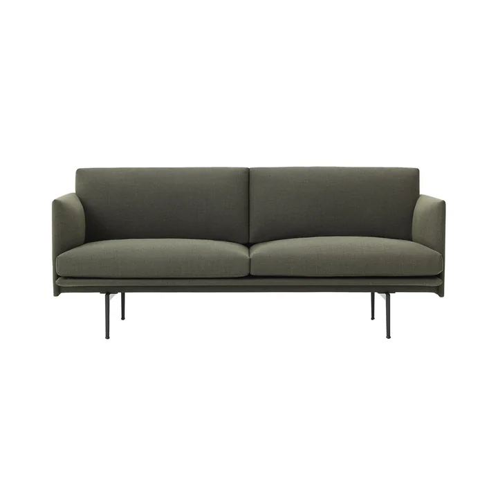 Muuto - Outline Sofa 2-Sitzer, Aluminium poliert / braun (Kvadrat by Sahco Ecriture 240)