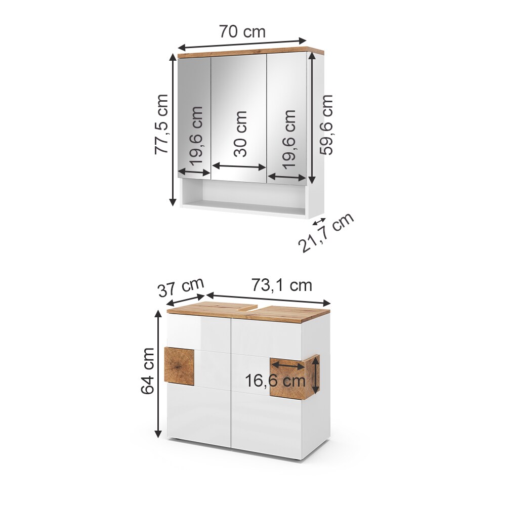 Vicco Badmöbel-Set Badezimmer-Möbel Bad-Schrank Eden Weiß Artisan modern Badezimmerschrank Waschbeckenunterschrank Spiegelschrank Schranktür Schrankfach